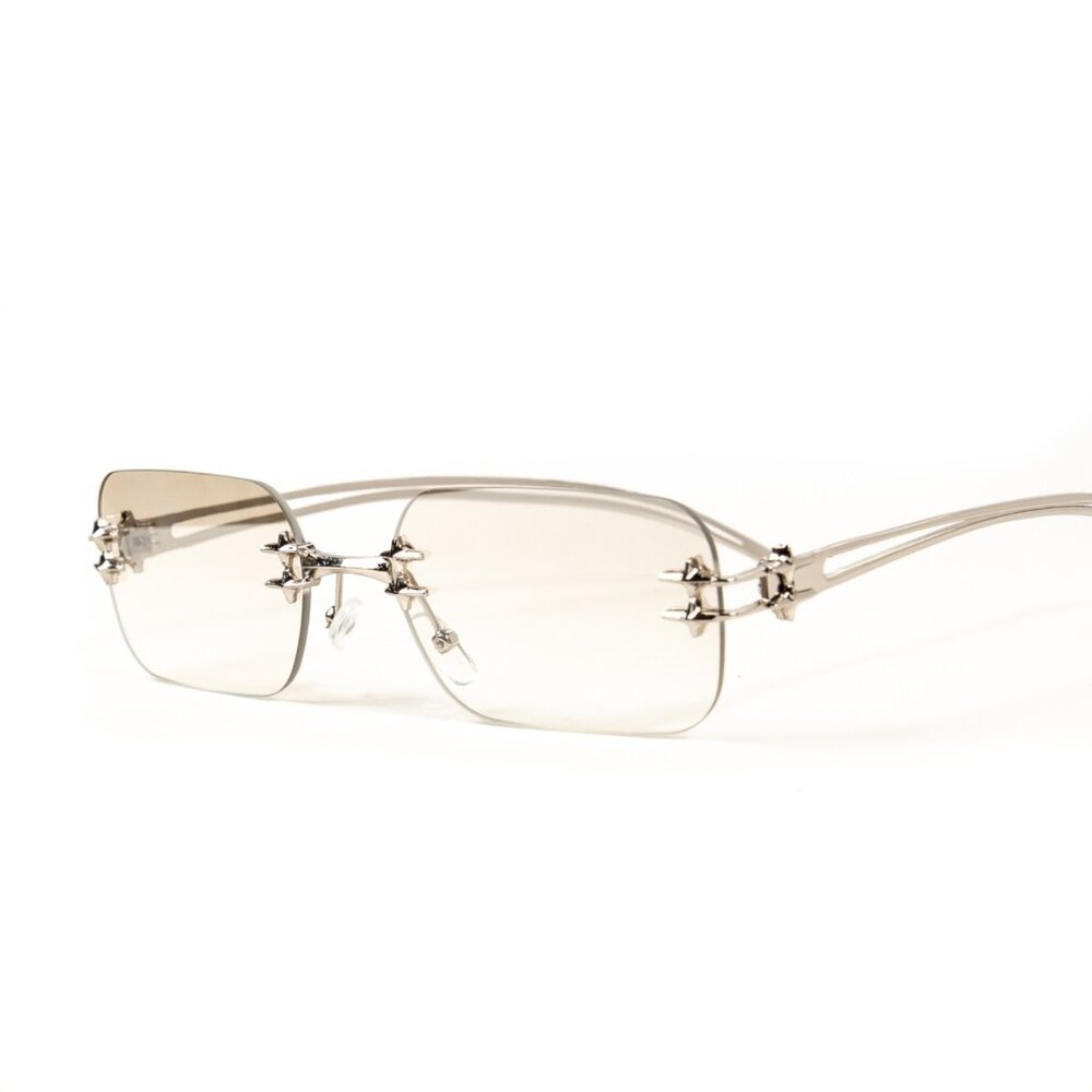 Rectangle Silver Vintage Metal Wire Frame Rimless Clear Gray Tint Sunglasses